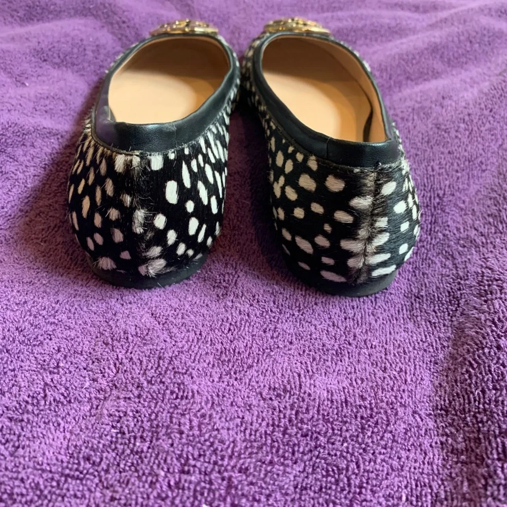 Tory Burch Black/Cream Animal Hair/Leather Ballet Flats sz 8M